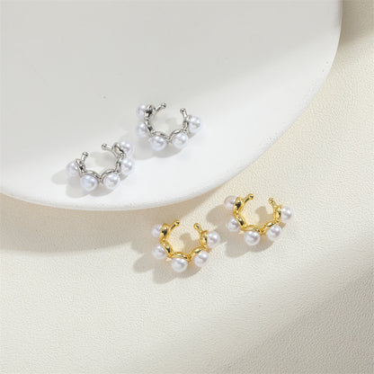 Cross-border popular ins style light luxury high-end C-shaped pearl earrings are simple and versatile, minimalist and fresh earrings