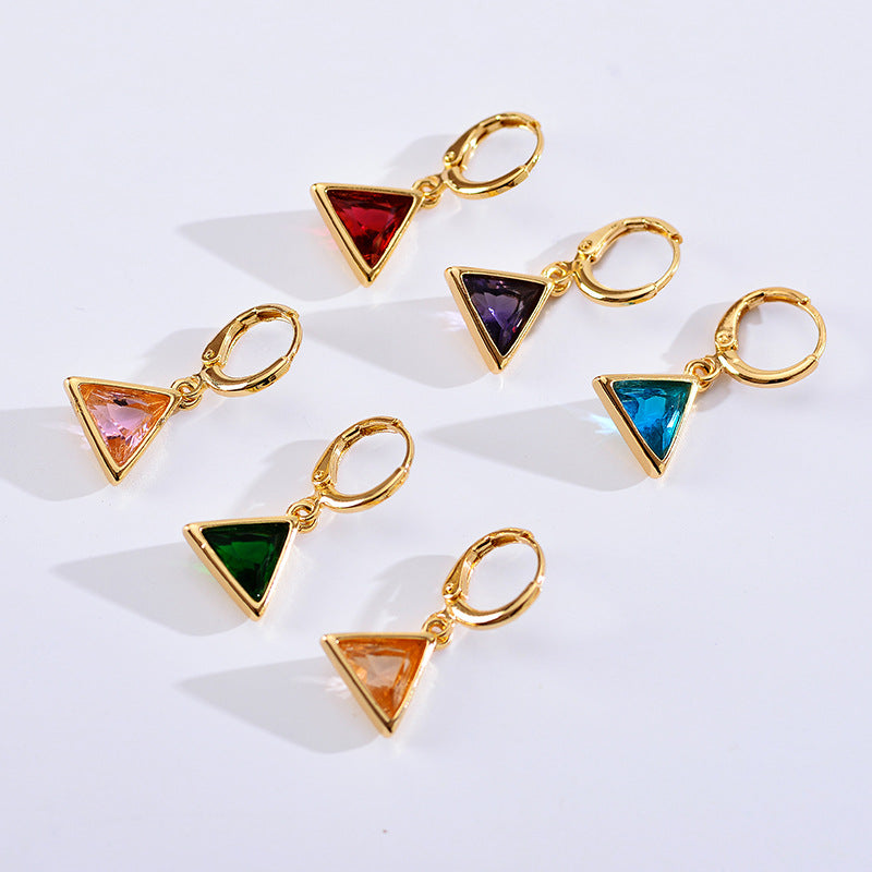 1 Pair Retro Triangle Copper Inlay Zircon Drop Earrings