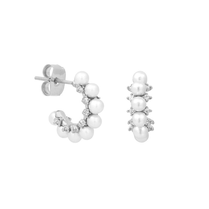 Fashion Geometric Sterling Silver Plating Artificial Pearls Zircon Earrings 1 Pair