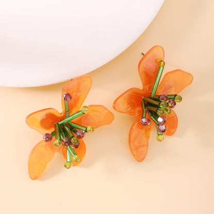 Fashion Flower Plastic Beaded Women's Ear Studs 1 Pair