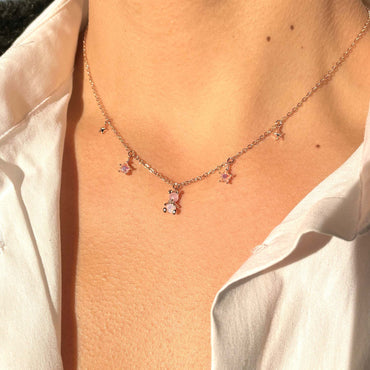 Cute Star Bear Copper Zircon Necklace In Bulk