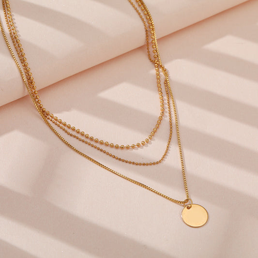 European And American New Alloy Necklace Fashion Simple Disc Pendant Multi-layered Clavicle Chain