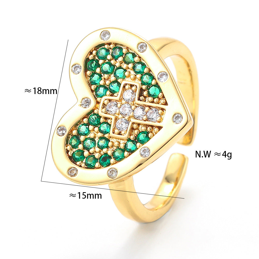 Wholesale Heart-shaped Cross Micro-inlaid Zircon Opening Adjustable Ring Gooddiy