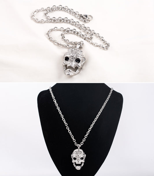 Titanium Steel Hip-Hop Geometric Skull Plating Pendant Necklace