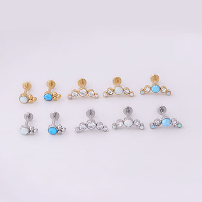 Fashion Opal Labret Rod Internal Thread Ear Bone Stud Stainless Steel Piercing Jewelry