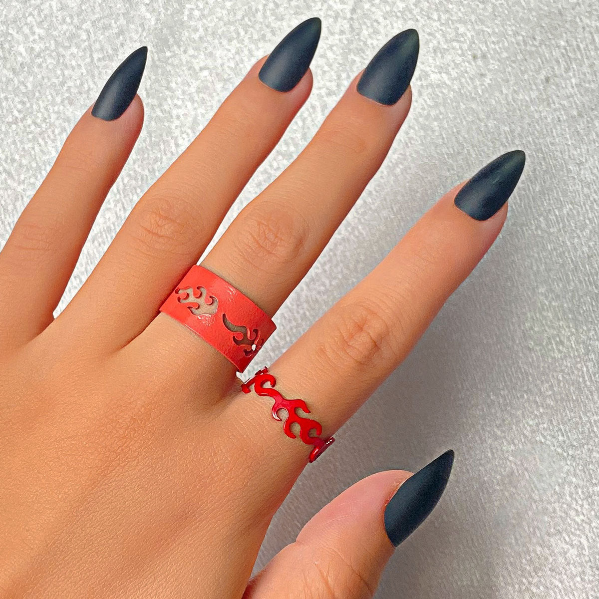 Cross-border New Arrival Ring Set European And American Open Geometric Metal Flame Ring Rings Little Finger Ring Female