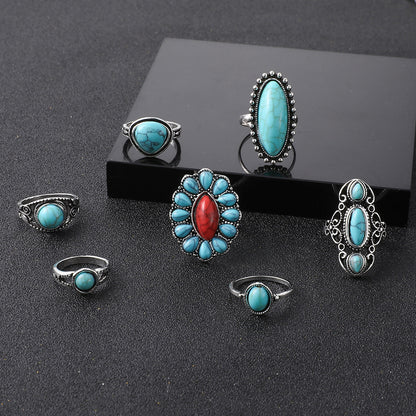 Exaggerated Ethnic Style Cool Style Leaf Round Snake Alloy Plating Inlay Turquoise Women's Rings