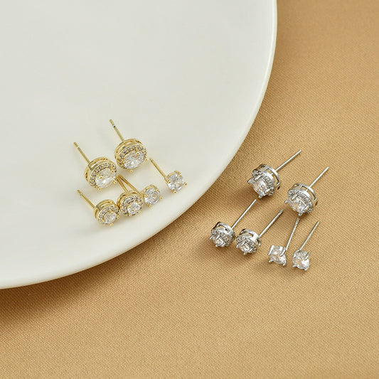 3 Pairs Simple Style Round Copper Inlay Zircon Ear Studs