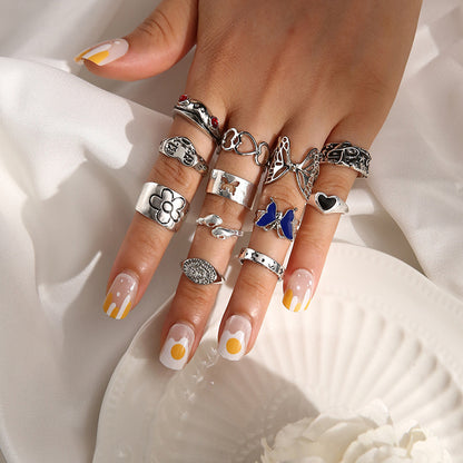 Fashion Colorful Hollow Butterfly Animal Heart Geometric Ring 12-piece Set Wholesale Gooddiy