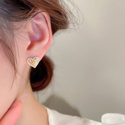 1 Pair Fashion Heart Shape Copper Inlay Zircon Ear Studs