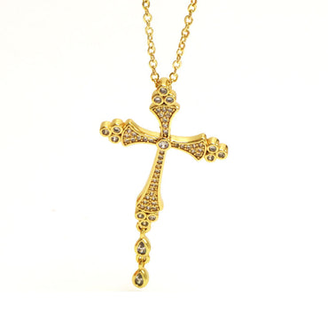 Classic Style Cross Copper Inlay Rhinestones Pendant Necklace