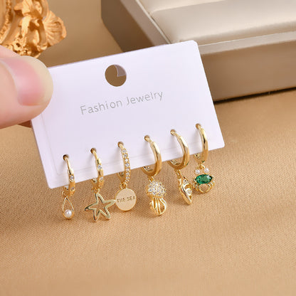 Fashion Geometric Copper Gold Plated Zircon Earrings 3 Pairs