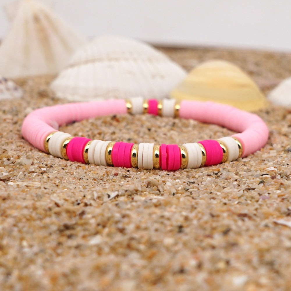 1 Piece Fashion Color Block Stainless Steel Soft Clay Beaded Women's Bracelets