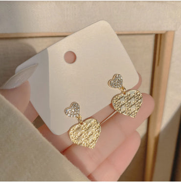 Sweet Heart Shape Alloy Metal Inlay Artificial Gemstones Women's Ear Studs