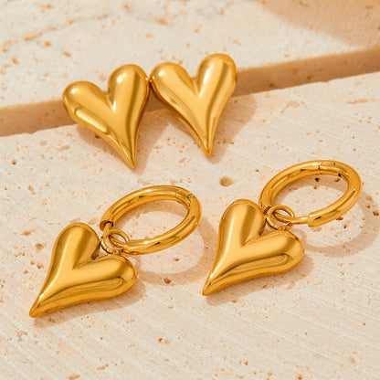 1 Pair Retro Heart Shape Plating Stainless Steel Drop Earrings Ear Studs