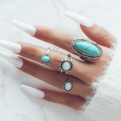 Exaggerated Ethnic Style Cool Style Leaf Round Snake Alloy Plating Inlay Turquoise Women's Rings