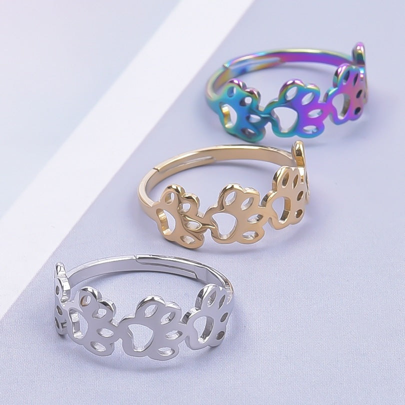 Wholesale Cute Paw Print Stainless Steel Open Ring