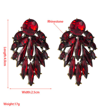 Fashion Leaves Diamond Alloy Artificial Gemstones Earrings