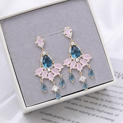 1 Pair Lady Water Droplets Copper Drop Earrings