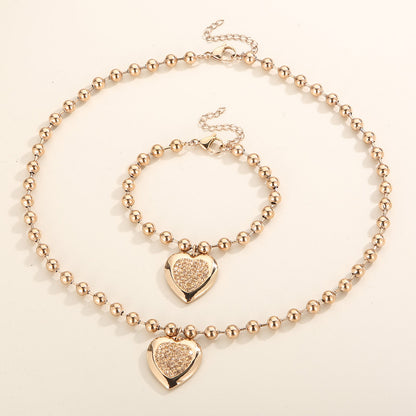 Titanium Steel Simple Style Heart Shape Inlay Rhinestones Jewelry Set
