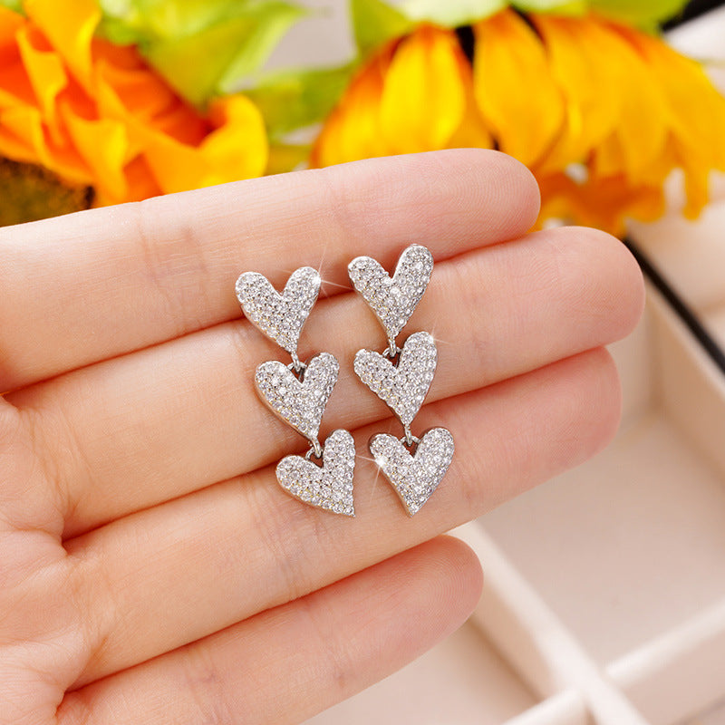 1 Pair Ig Style Shiny Heart Shape Inlay Copper Zircon Drop Earrings