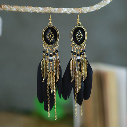 Oil Drop Earrings Fashion Jewelry Creative Oval Long Tassel Feather Earrings