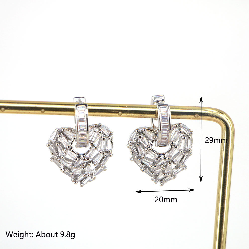 Luxurious Fashion Simple Style Heart Copper Artificial Gemstones Earrings