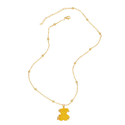 Copper Gold Plated Cute Simple Style Bear Inlay Resin Zircon Pendant Necklace