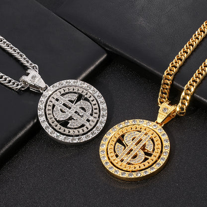 Simple Style Dollars Alloy Plating Hollow Out Inlay Rhinestones Unisex Pendant Necklace 1 Piece