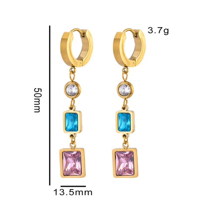 1 Pair Casual Geometric Stainless Steel Zircon Drop Earrings