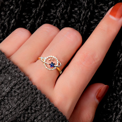 Sweet Star Copper Plating Hollow Out Inlay Zircon Open Ring 1 Piece