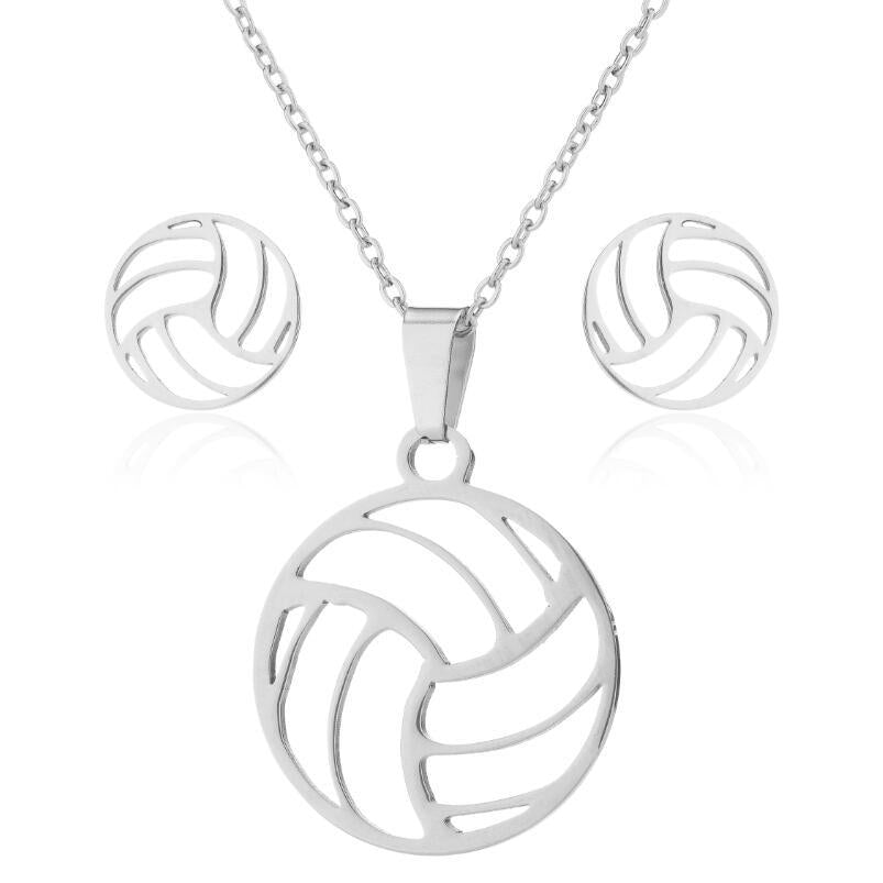 Women's Fashion Korean Style Volleyball Stainless Steel Alloy Pendant Necklace Ear Studs Plating Jewelry Sets