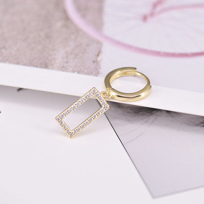 Korea Super Flash Zircon Rectangle Earrings Geometric Fashion Trendy Thin Earring