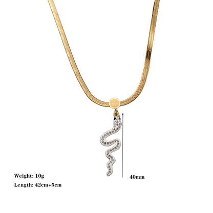 Elegant Simple Style Geometric Snake Titanium Steel Plating Inlay Zircon Pendant Necklace