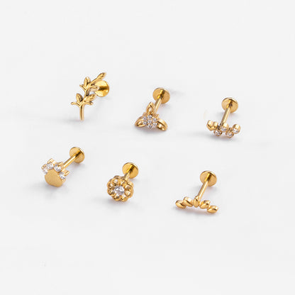 1 Piece Fashion Geometric Flower Inlaid Zircon Titanium Ear Studs