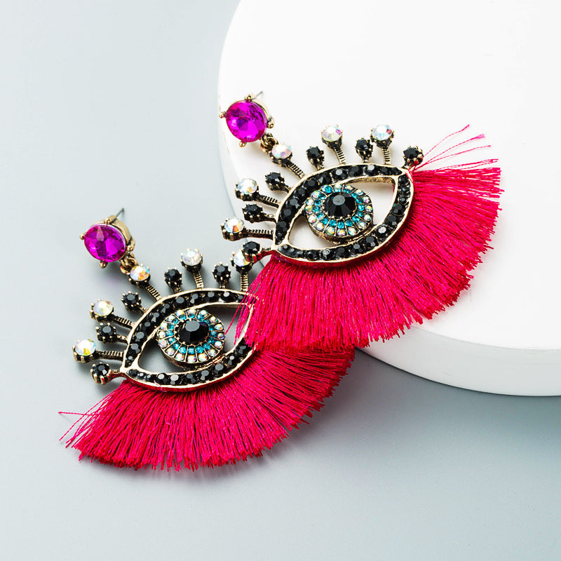 European And American Exaggerated Turkish Blue Eyes Tassel Earrings Fashionable Personalized Fan-shaped Devil Eyes Ins Earrings