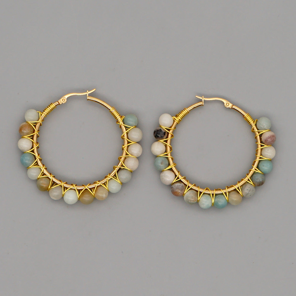 Simple Exaggerated Ethnic Gem Large Hoop Earrings