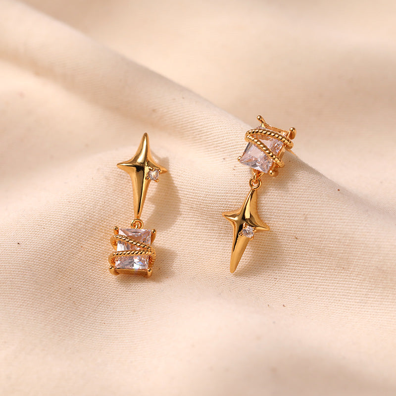 1 Pair Lady Simple Style Star Plating Inlay Copper Zircon Drop Earrings