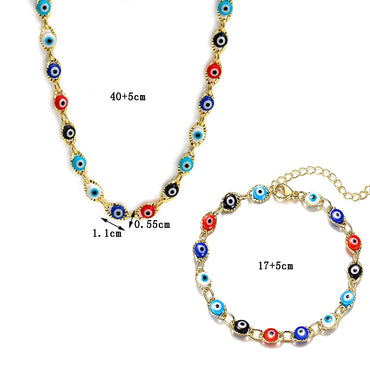 Wholesale Retro Devil's Eye Stainless Steel Glass Bracelets Anklet Necklace