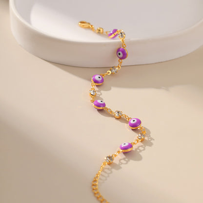 Fashion Devil's Eye Copper Enamel Gold Plated Inlay Artificial Gemstones Bracelets 1 Piece