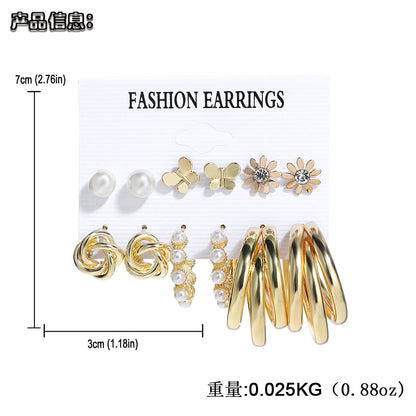 Fashion C-shaped Alloy Diamond Pearl Earrings Set Wholesale