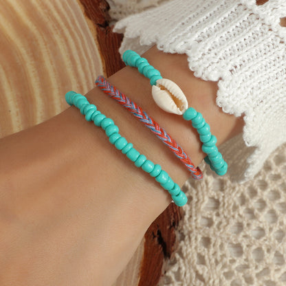 Cross-border New Arrival Set Bohemian Color Beaded Bracelet Shell Love Letter Bead Bracelet Three-piece Set For Women