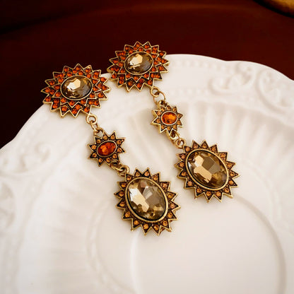 Retro Exaggerated Flower Alloy Rhinestones Women's Earrings Necklace