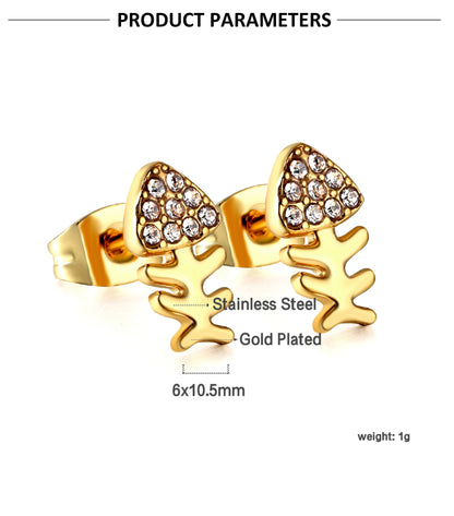 1 Pair Retro Streetwear Heart Shape Mushroom Fish Bone Plating Inlay Stainless Steel Zircon Ear Studs