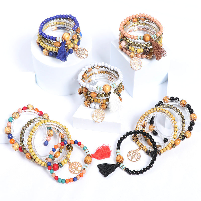 1 Set Simple Style Tree Arylic Alloy Resin Beaded Tassel Plating Women's Bracelets