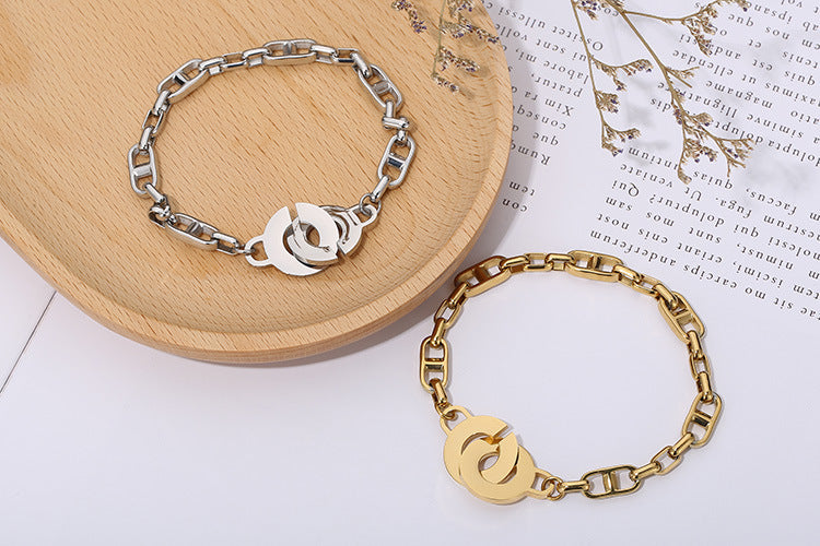 Fashion Jewelry Oval Letter Stitching Men And Women Titanium Steel Couple Bracelet