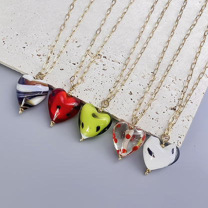 Sweet Heart Shape Stainless Steel Glass Wholesale Pendant Necklace