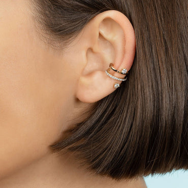 Zircon Micro-inlaid Double Layer 18k Ear Bone Clip Fashion Design Line Sense Non-pierced Copper Earrings