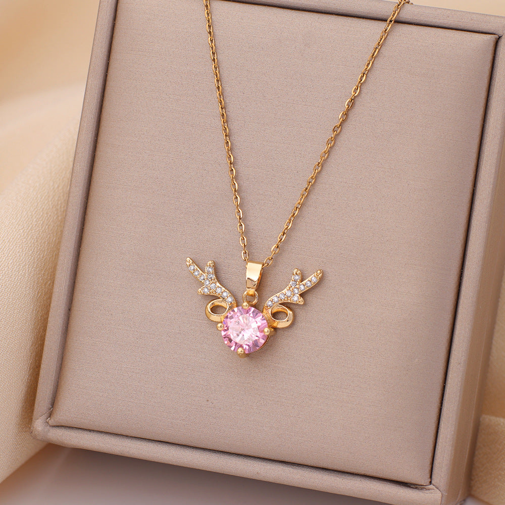 Casual Simple Style Rabbit Heart Shape Fish Tail Titanium Steel Plating Inlay Opal Pearl Zircon Pendant Necklace