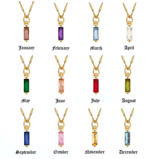 Elegant Geometric Titanium Steel Inlay Birthstone Pendant Necklace